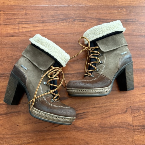 DIESEL Brown Suede/Leather Chunky Heel Platform Lace-Up Boots Size 38 US 7.5 - Picture 1 of 13